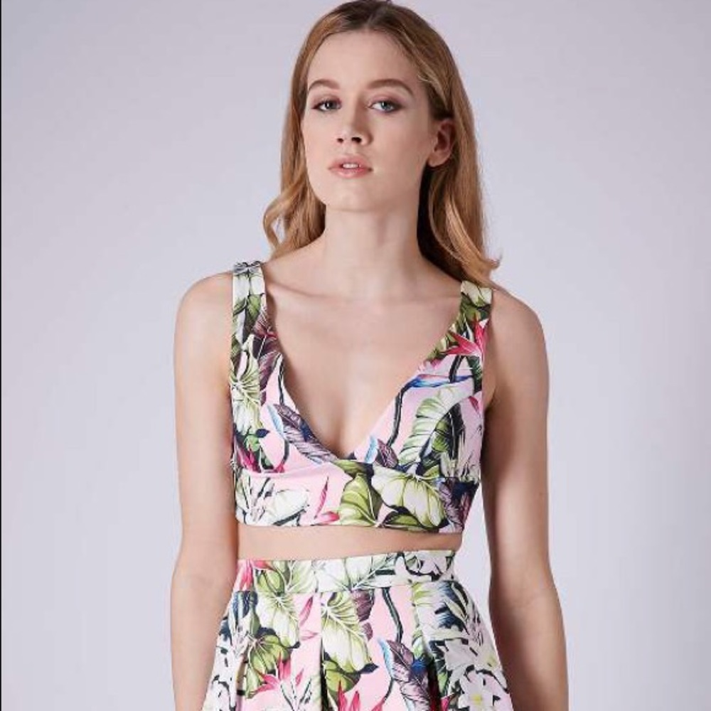 top shop pink tropical crop top